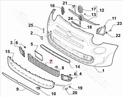 E. középső rács 500 GT - 500 - 735642243 -  - FIAT eredeti Eredeti új 735642243