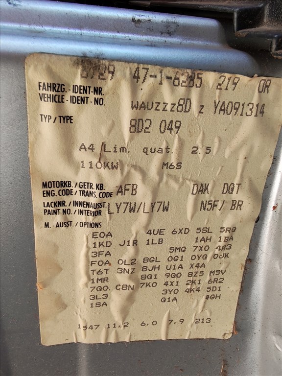 Audi A4 (B5 - 8D) 2.5 TDI quattro 6 sebességes quattro kézi váltó DQT kóddal eladó dqt6seb audia4b5 5. kép