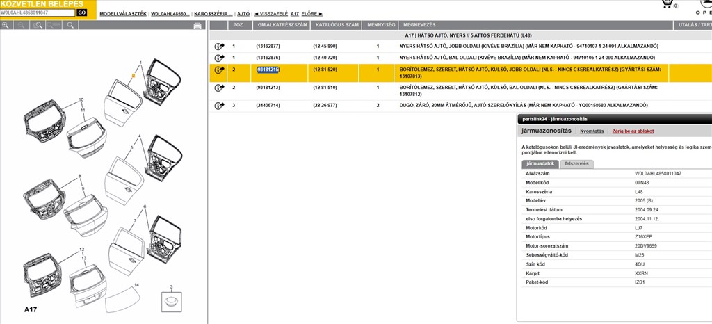 Bontásra: Opel Astra H Enjoy 1.6 (2005) jobb hátsó ajtó  w0l0ahl4858011047 93181215 8. kép
