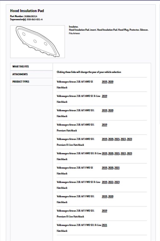 Volkswagen Arteon / VW Arteon 2019-2023 motorháztető zajcsillapító  3c8863831 3. kép