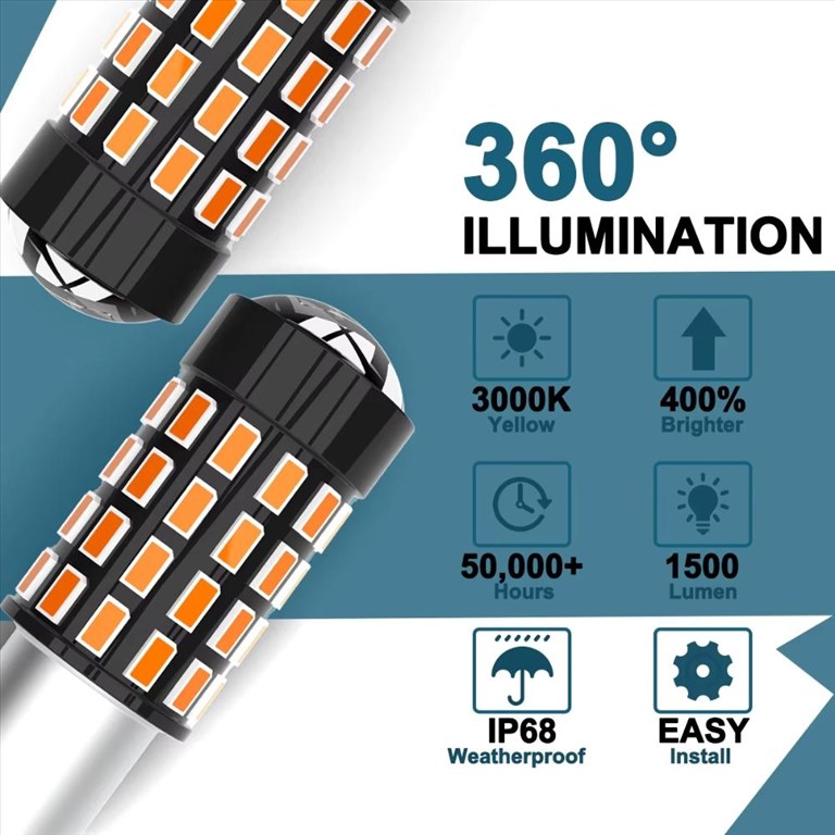 H21W BAY9S LED index - irányjelző izzó égő borostyán sárga - narancssárga Canbus 2db-os készlet✔️ 2. kép