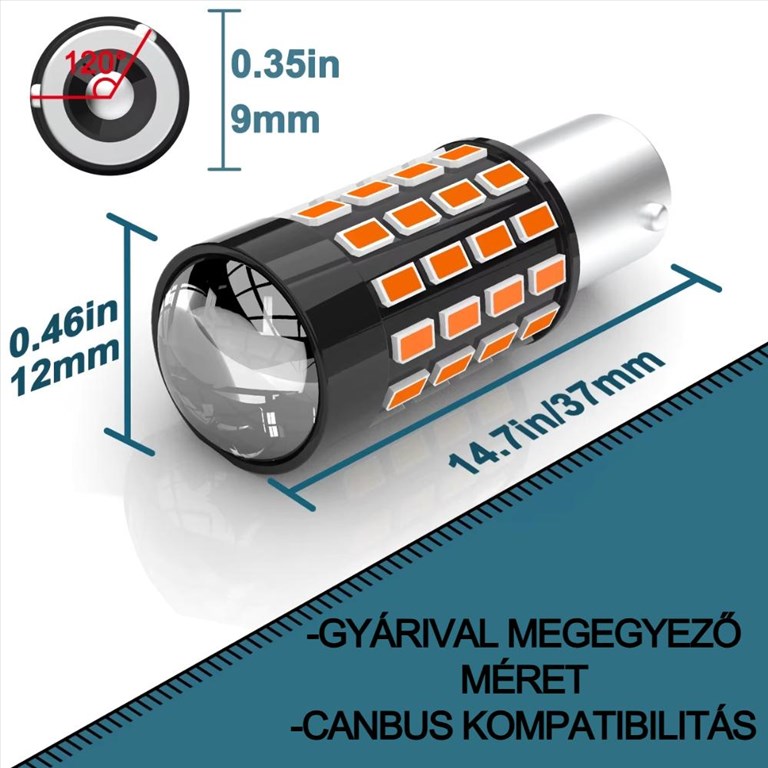 H21W BAY9S LED index - irányjelző izzó égő borostyán sárga - narancssárga Canbus 2db-os készlet✔️ 3. kép