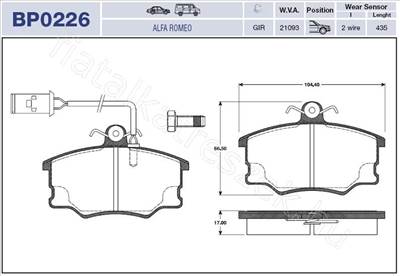 FÉKBETÉT GARN. ELSŐ ALFA 164 2.0 TS fix ár! - CROMA, THEMA, SZ, RZ, 164 - GD.BP0226 -  - MAGNETI MARELLI Utángyártott új BP0226