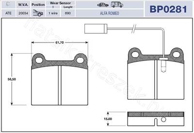 FÉKBETÉT GARN. ELSŐ ALFA 75 1.6 (85-92) - MATRA, SIMCA, ALFETTA, GTV, GIULIETTA, 75 - GD.BP0281 -  - MAGNETI MARELLI Utángyártott új BP0281
