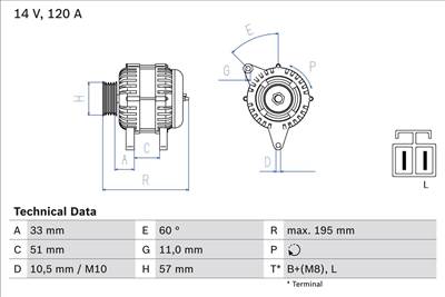 generátor BOSCH 0 986 081 060 for KIA, HYUNDAI