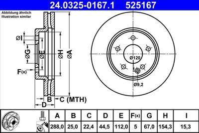 féktárcsa ATE 24.0325-0167.1 for MERCEDES-BENZ