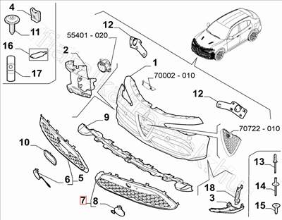 Lökhárító rács bal első Stelvio - STELVIO - 156173656, 156125971 -  - FIAT eredeti Eredeti új 156173656