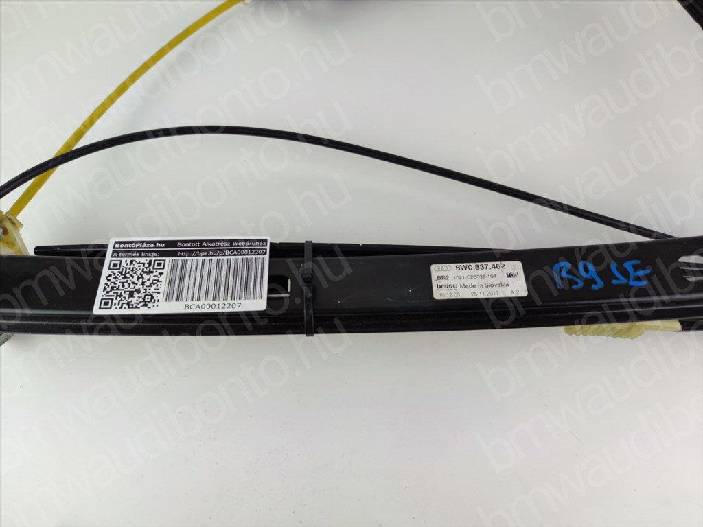 AUDI A4 B9 (8W2, 8WC) Jobb első ajtó ablakemelő szerkezet (elektromos) (8W0837462, 8W0837462A) 3. kép