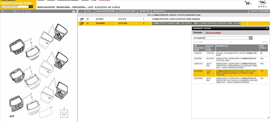 Bontásra: Opel Astra H Enjoy 1.6 (2005) csomagtérajtó kompletten 93178817 93182989 6. kép