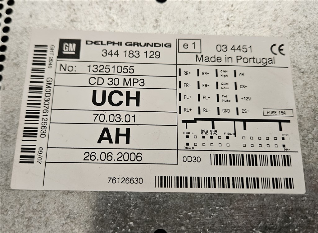 Opel Astra H, Opel Zafira B Cd30 Mp3 rádió 13251055 2. kép
