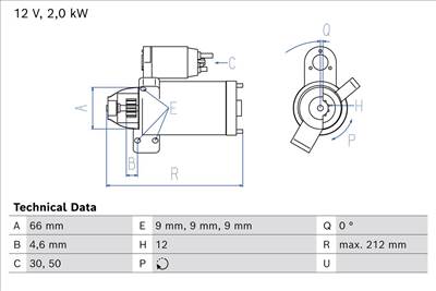 önindító BOSCH 0 986 026 810 for BMW