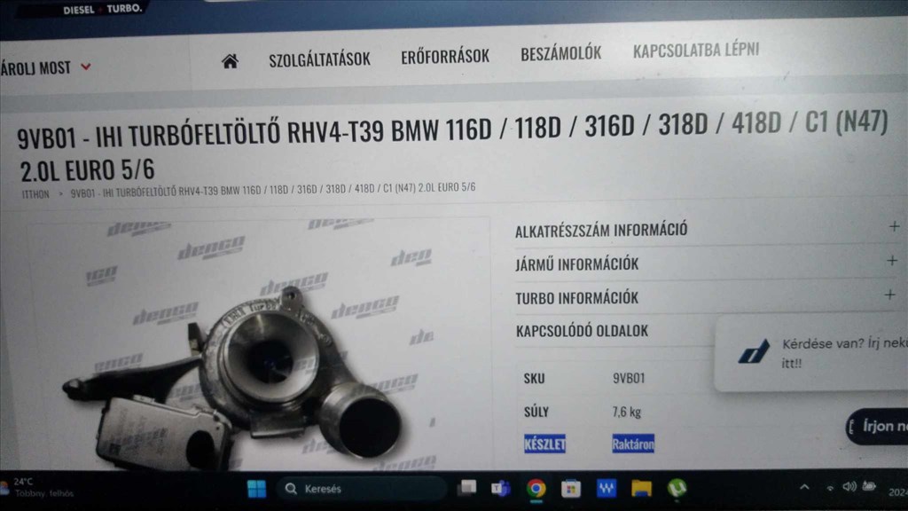 BMW IHI turbófeltöltő 9VB-01 9. kép