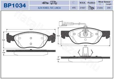 ELSŐ FÉKBETÉT ALFA 145-146 - 145, 146 - GD.BPQ1034 -  - MAGNETI MARELLI Utángyártott új BPQ1034