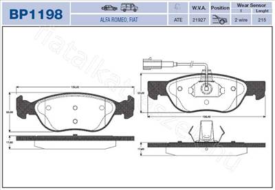 ELSŐ FÉKBETÉT ALFA 145-146 JTD - 145, 156, 146, GTV, SPIDER - GD.BPQ1198 -  - MAGNETI MARELLI Utángyártott új BPQ1198