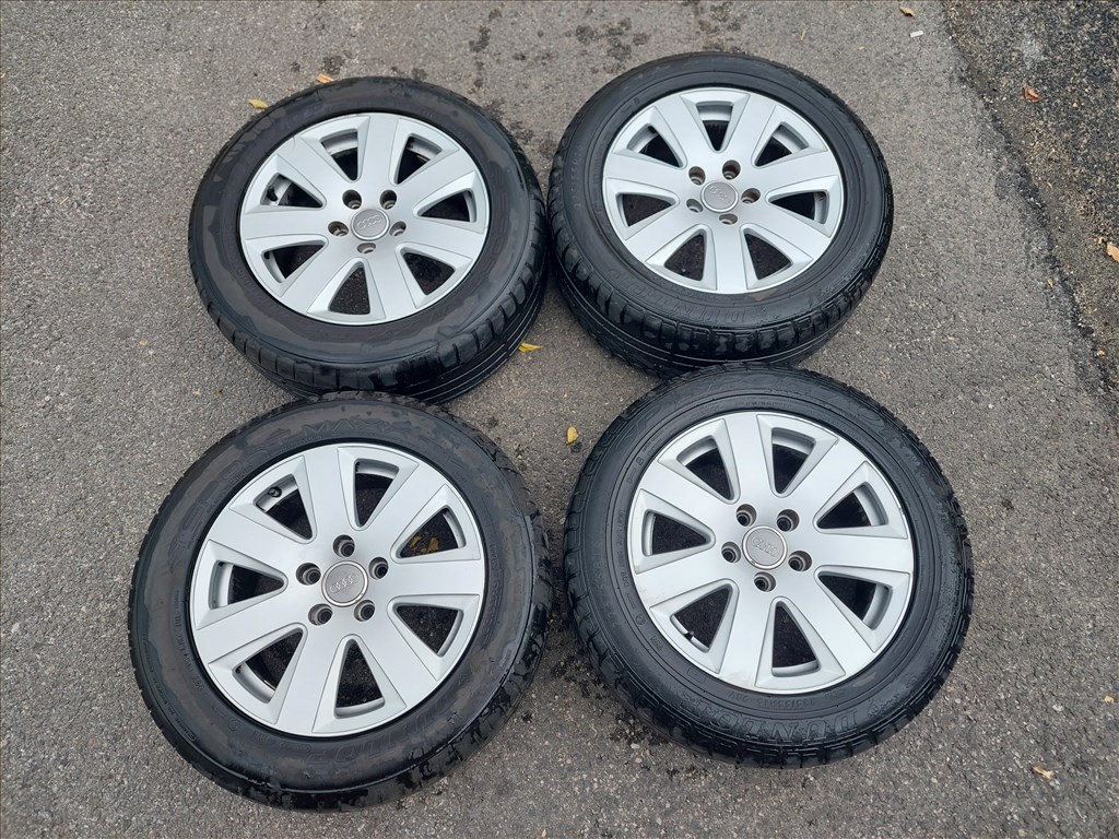 5x112 lyukosztású 16" használt (gyári felni) alufelni, rajta 225/55 használt Dunlop nyári gumi 1. kép