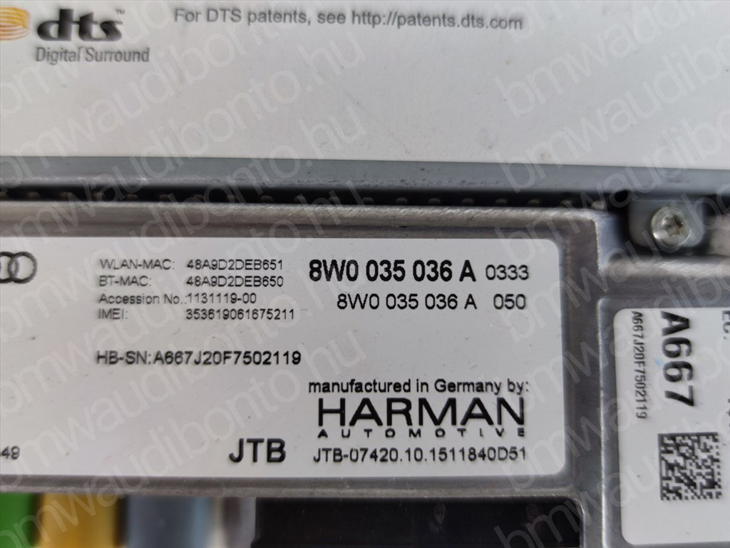 AUDI A4 B9 (8W2, 8WC) Navigáció vezérlőegység/modul (8W0035036A) 3. kép