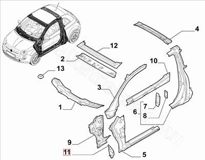 Bal első küszöb zárólemez 500 - 500 - 51820559, 51785318 -  - FIAT eredeti Eredeti új 51820559