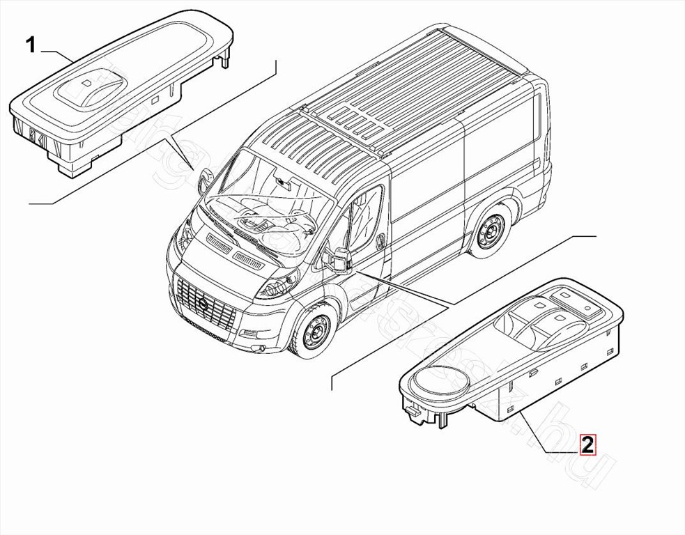 Ablakemelő kapcsoló - JUMPER, DUCATO, BOXER - 735532909, 1608706080 -  - FIAT eredeti Eredeti új 735532909 1. kép