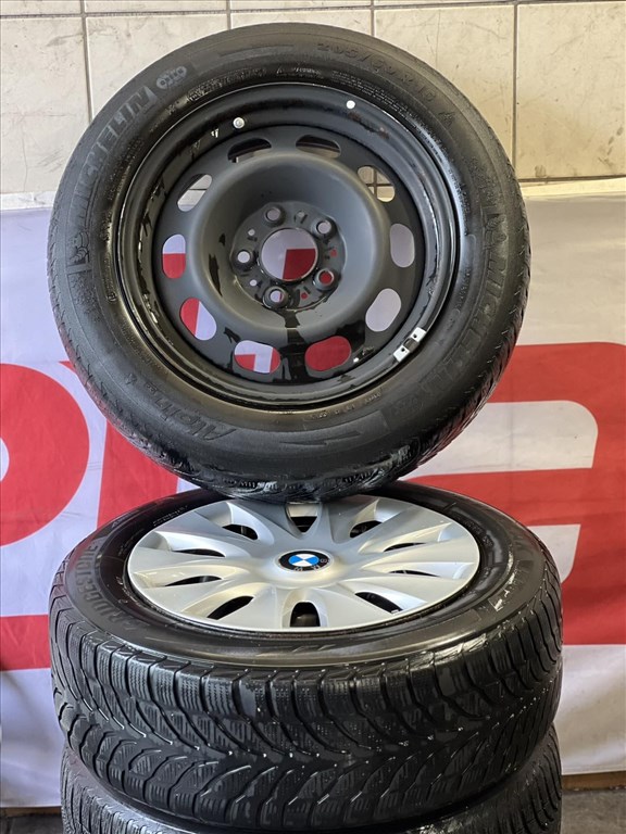  Téli BMW lemezfelni  5X120  gyári disztárcsával  205/60R16 használt téligumikkal 2. kép