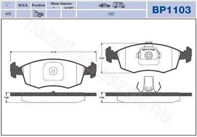 ELSŐ FÉKBETÉT PUNTO II. HGT - ALBEA, STRADA, PALIO, DOBLO, PUNTO - GD.BPQ1103 -  - MAGNETI MARELLI Utángyártott új BPQ1103