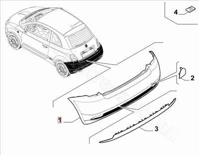 Hátsó lökhárító 500 - 500 - 50290203, 735637734 -  - FIAT eredeti Eredeti új 50290203