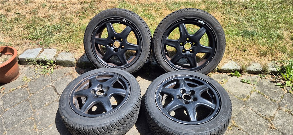  5x100 lyukosztású 15" használt alufelni, rajta 195/50 használt négyévszakos gumi gumi  1. kép
