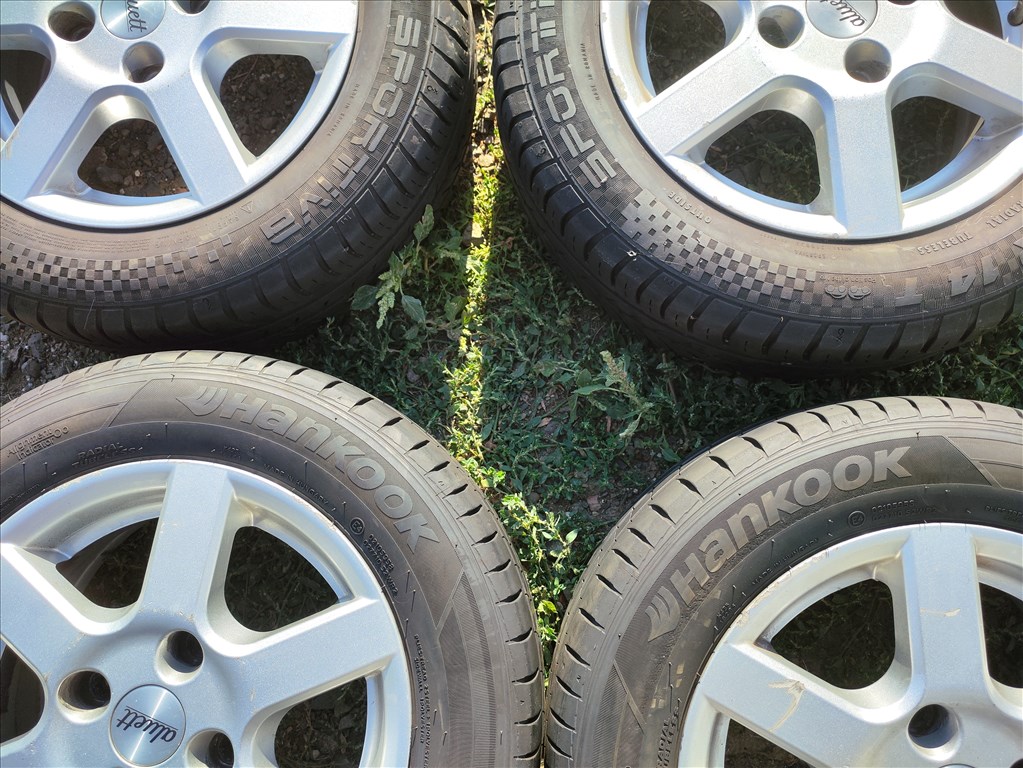 Mitsubishi Colt 4x114.3 lyukosztású 14" használt Aluett alufelni, 175/65 használt Hankook nyári gumi 11. kép