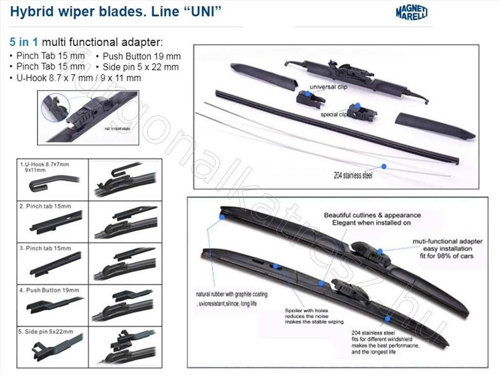 Ablaktörlő lapát 475 mm -  - WH475U, GD.WH475U -  - MAGNETI MARELLI Utángyártott új GD.WH475U 1. kép