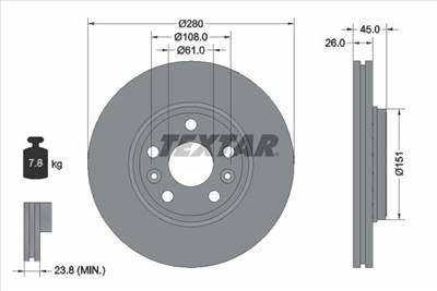 féktárcsa TEXTAR 92257903 for RENAULT, MERCEDES-BENZ