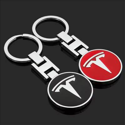 Tesla logós fém kulcstartó