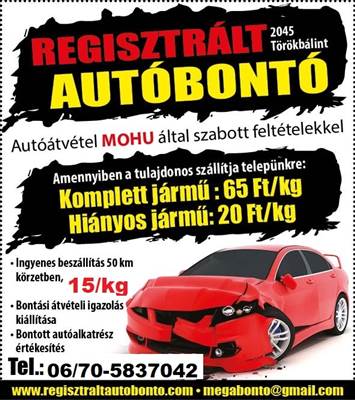 Regisztrált autóbontó Pest vármegye , Bontási átvételi igazolás. 