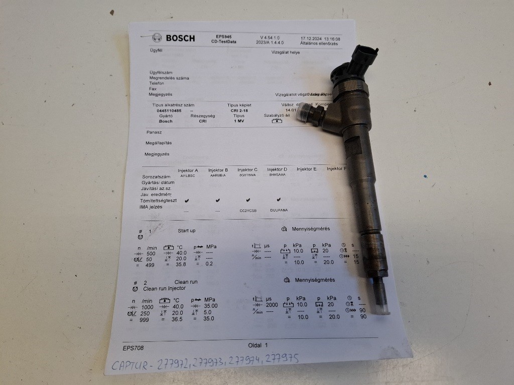 Renault Captur  porlasztó 8201108033 0445110485 1. kép