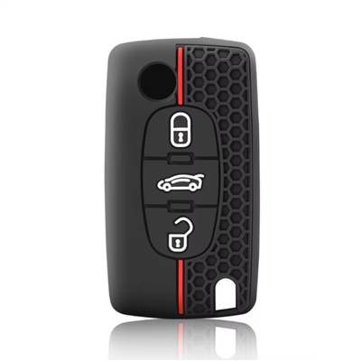 Peugeot 3 gombos szilikon tok Fekete-Piros