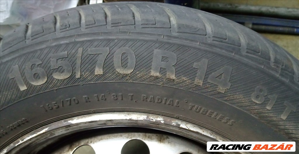  4x100 lyukosztású 14" használt lemezfelni, rajta 165/70 használt Barum nyári gumi  4. kép