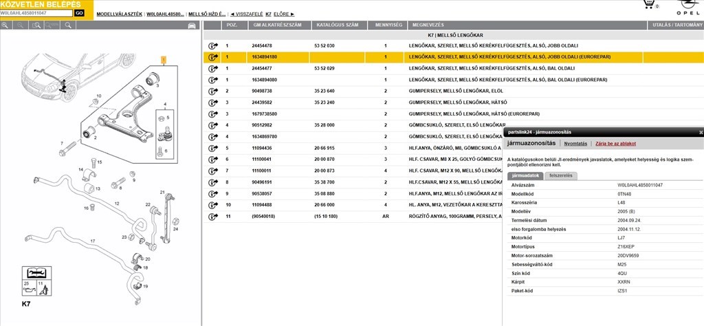 Opel Astra H 1.6 lengőkar szett  24454478 24454477 2. kép