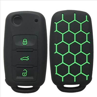 Skoda Octavia A5 kulcs szilikon tok 3 gombos fekete-zöld