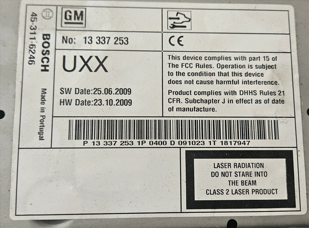 Opel Astra J Navigációs fejegység DvD800 13337253 2. kép