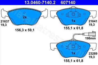 FÉKBETÉT KÉSZLET, TÁRCSAFÉK - MAREA, 156, BRAVO, MULTIPLA, 147, PUNTO - 13.0460-7140.2, 13.0460-7140.2 -  - ATE Egyéb 0460-7140