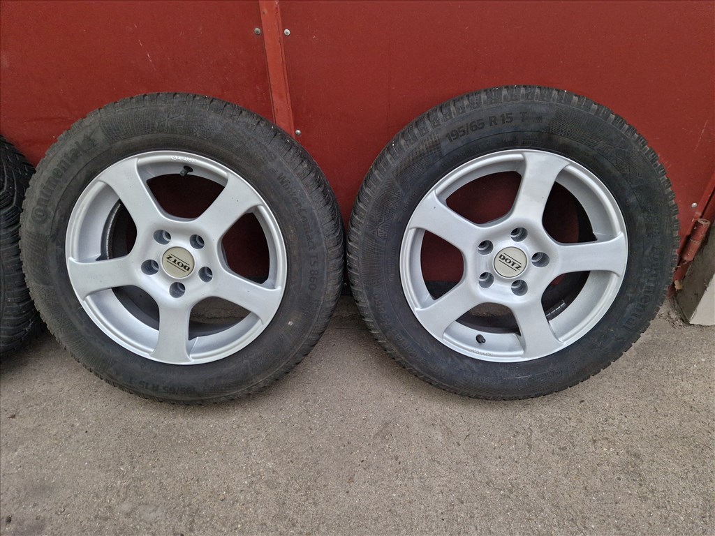  5x110 lyukosztású 15" újszerű alufelni, rajta 195/65 használt Continental téli gumi gumi  3. kép