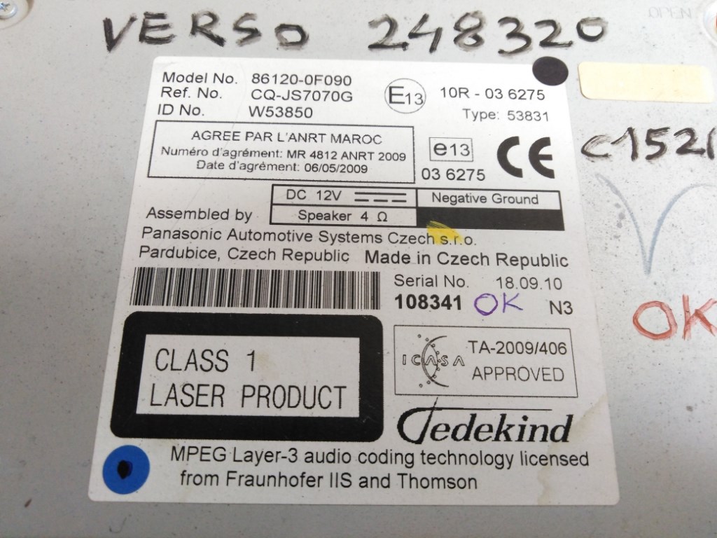 Toyota Verso  Cd Rádió 861200F90 4. kép