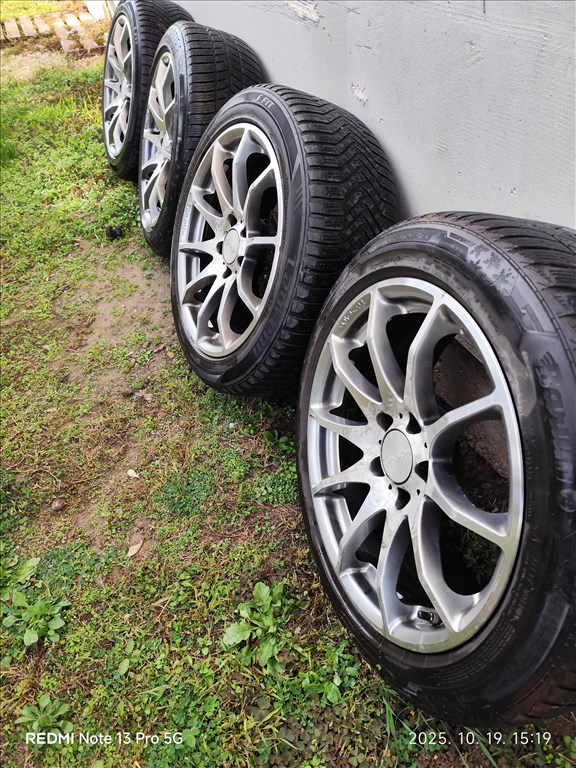  5x112 lyukosztású 17" használt alufelni, rajta 215/50 használt Barum téli gumi gumi  2. kép