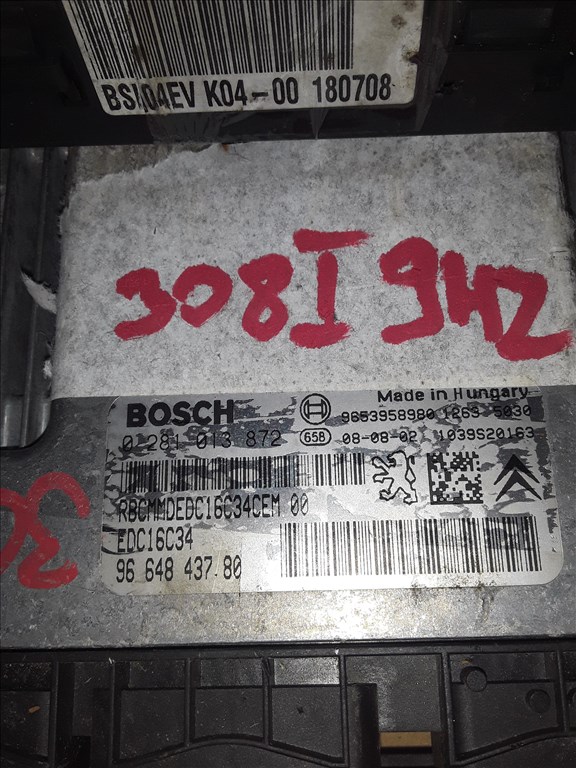 Peugeot 308 1.6 HDI ECU BSI Szett BSI04EV K04-00 2. kép