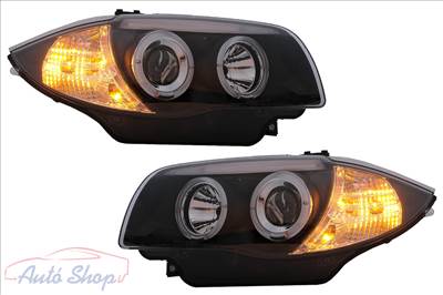 Angel Eyes fényszórók BMW 1-es széria E81 E82 E87 E88 (2004-2011) modellekhez, fekete színben
