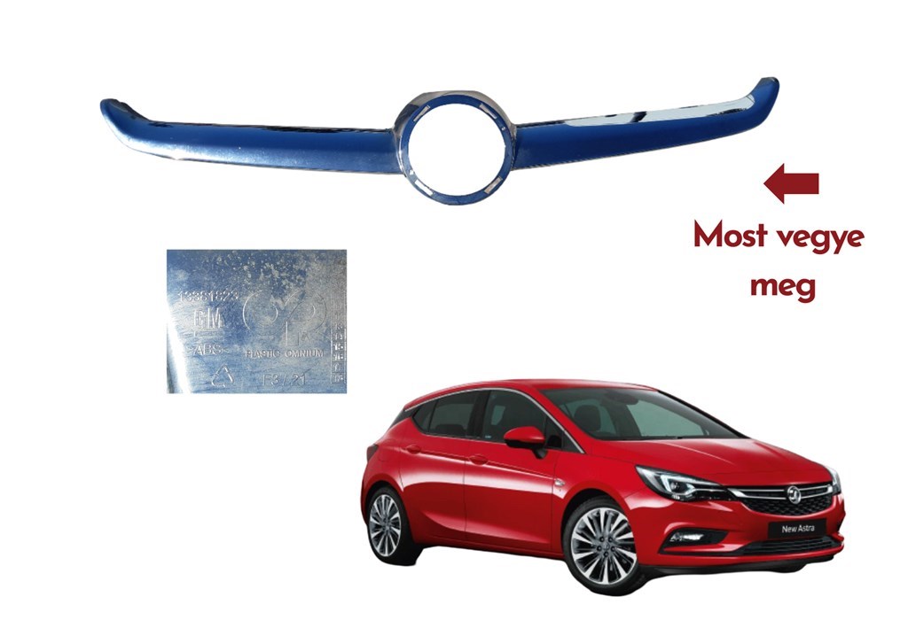 Opel / Vauxhall  Astra J első lökhárító díszrács króm betét embléma nélkül 13381823 1. kép