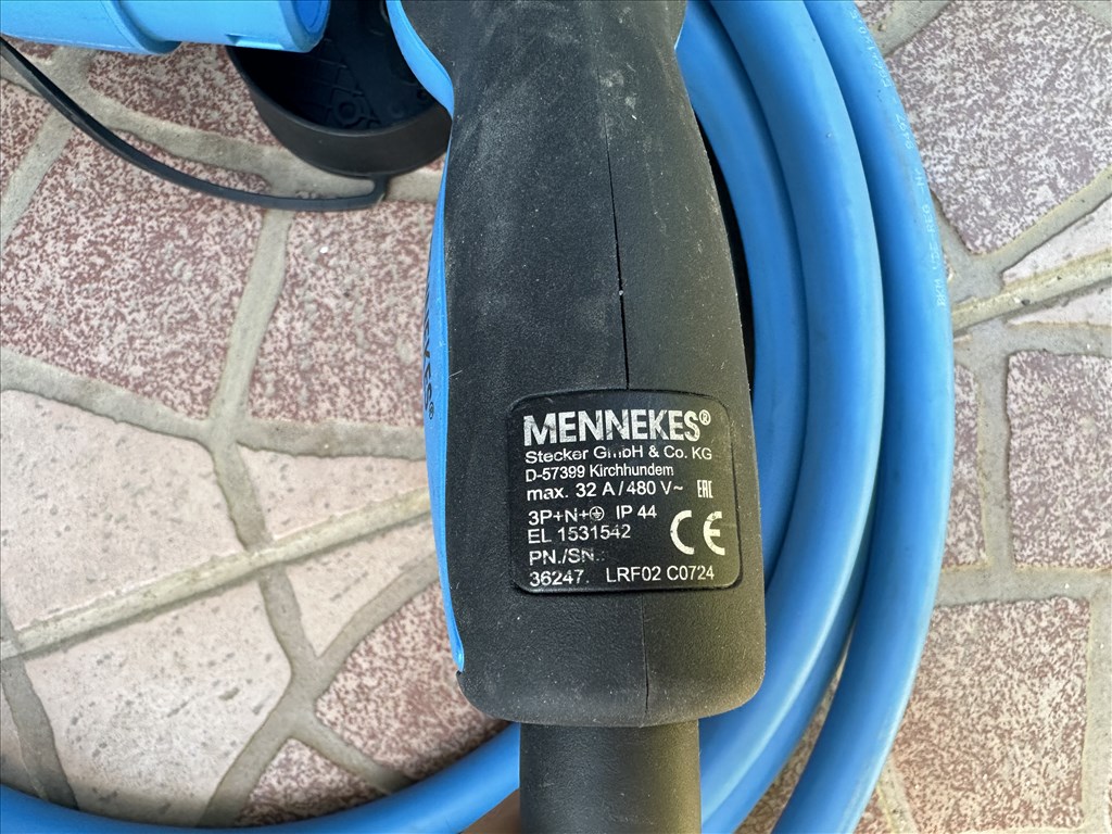 Type 2 utcai töltő kábel gyári 7,5 méteres 3X32A 22KW Mennekes 60e PN/SN: 36247 7. kép