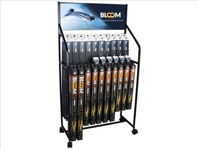 Lapos ablaktörlő lapátok készlete BLOOM U MIX U + Multifit 10 adapterrel, 90 db + Új adapterek + álló kijelző kerekekkel