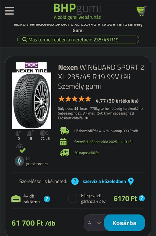  5x115 lyukosztású 19" újszerű (gyári felni) alufelni, rajta 235/45 új Nexen téli gumi gumi  8. kép