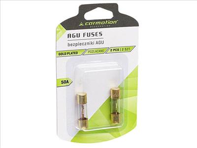 AGU 10,3x38 mm-es üveg biztosíték, 50A, aranyozott, 2 db