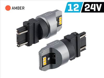 Izzó VISION PY27 / 7W (T25) 12/24V 6x 3020 SMD LED, nem poláris, CANBUS, narancssárga, 2 db