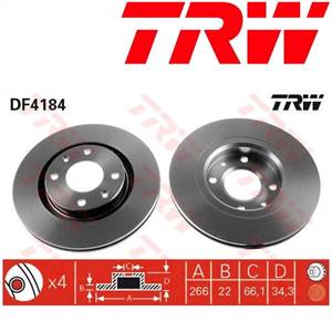 Peugeot 206, 207, 208 I, 208 II, 301, 307, 1007, 2008 I, Partner I, Partner II első féktárcsa TRW df4184